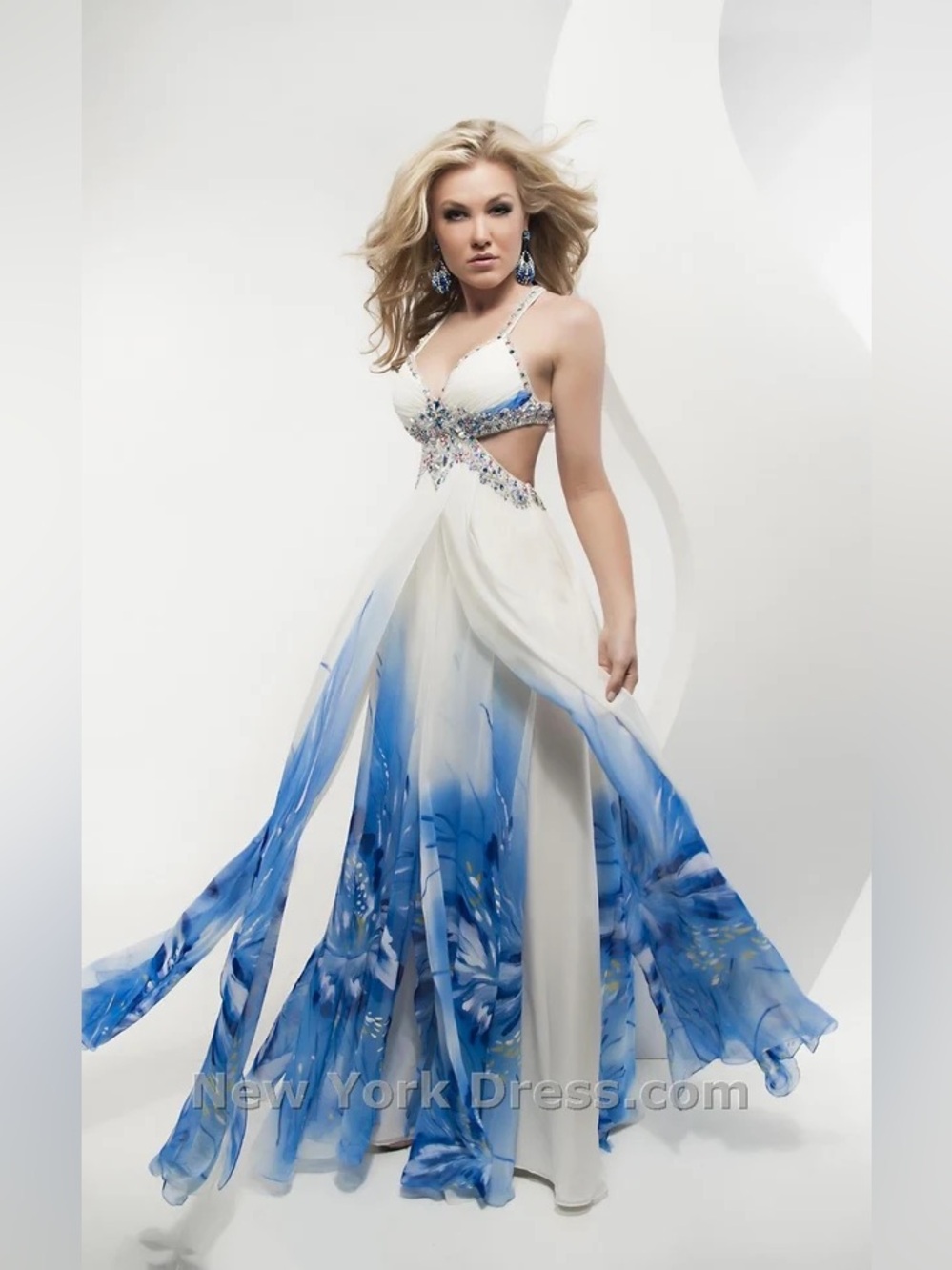 Jasz Couture Beautiful white with blue florals Size 10